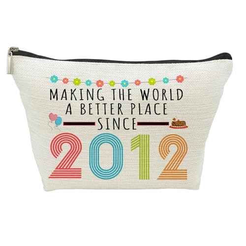 13rd Birthday Gifts for Girls, Funny 13 Year Old Gift Makeup Bag, 2012 13rd Birthday Cosmetic Bags for Her, Teens, Sister, Daughter, Niece, Granddaughter, Making The World a Better Place Since 2012