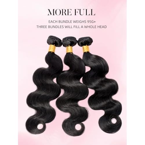 PerisModa Body Wave Bundles Human Hair 16 18 20 Inch 1PC 100% Human Hair Bundles Unprocessed Brazilian Virgin Hair Bundle 12A Body Wave Human Hair Extensions Natural Black