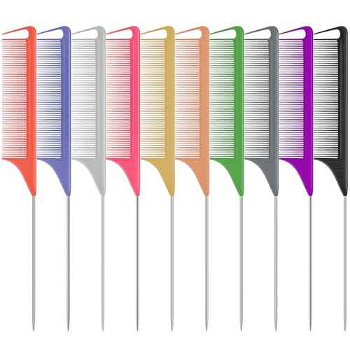 10 PCS Rat Tail Combs Set - Hair Teasing Fine Tooth Comb for Women Girls, Parting Comb for Braiding Hair Styling Tools & Appliances with Stainless Steel Pintail Carbon Fiber Heat Resistant