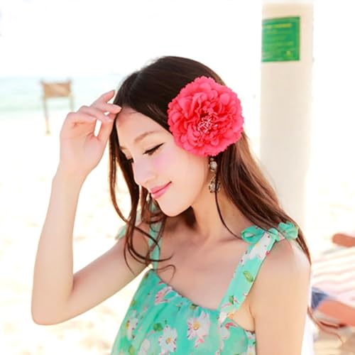Women's 4Pcs Bohemia Peony Flowers Hairpin Hair Clip Flower Brooch for Travel Party Festivals PF-22 (Fuchsia)