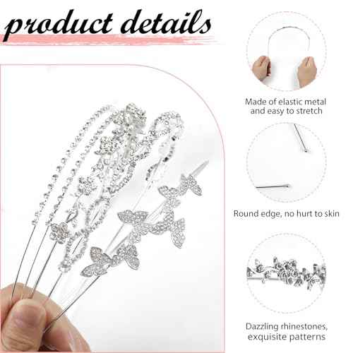 4 Pack Silver Rhinestone Headbands Wedding Beadband Bridal Headband For Women Gifts