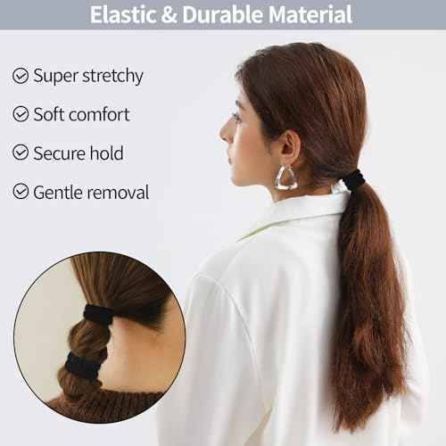 150 Pcs Seamless Elastic Hair Ties No Damage for Thick & Thin Hair, Ponytail Holders, Elastics, Soft Pony Tails Bands for Women, All Black