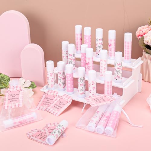 50 Pack Pink Bow Baby Shower Favors Bulk Lip Balm Girls Favors Gifts for Bachelorette Girls Pink Bow Moisturizing Lip Care Pretty lipstick Birthday Thanksgiving Christmas Party Supplies (pink bow)