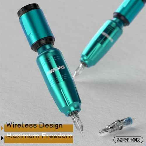 Wormhole Tattoo Gun Tattoo Kit Wireless Tattoo Machine Kit Complete Tattoo Practice Pen Kit with 10 Tattoo Cartridge Needles 5 Ink Tattoo Supplies for Beginner