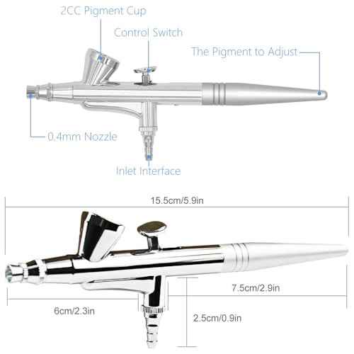 Pinkiou Airbrush Gun Mini Makeup Air Brush Spary Gun 0.4mm Needle and Nozzle For Make up Face Eyebrow Nail Temporary Tattoo (single gun)