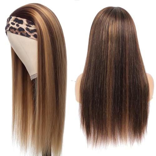 Highlight Ombre Straight Headband Wigs Human Hair Ombre Headband Wig for Women Machine Made Wig Brazilian Virgin Human Hair 150% Density 22 Inch