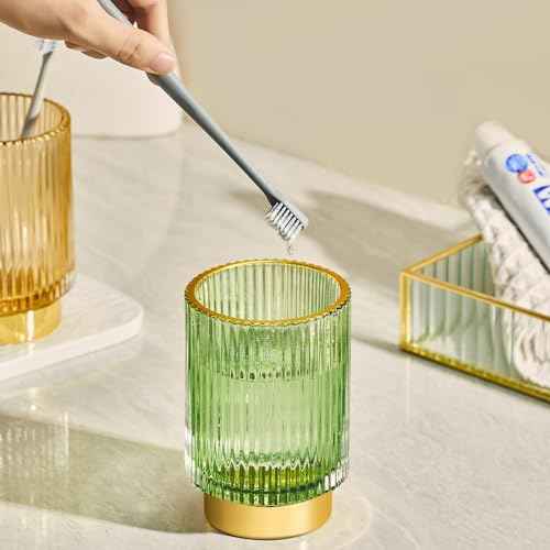 Makeup Brush Holder Organizer,Toothbrush Holders,Desk Pen Pencil Holder,Multifunctional Vintage Glass Brush Cup£¨L/Green/A3-6-US£©