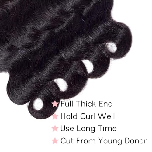 Human Hair Bundles 20 22 24 Inch Body Wave Bundles Human Hair 100% Unprocessed Brazilian Virgin Hair 3 Bundles Human Hair Body Wave Hair Bundles Hair Extensions Natural Black Color