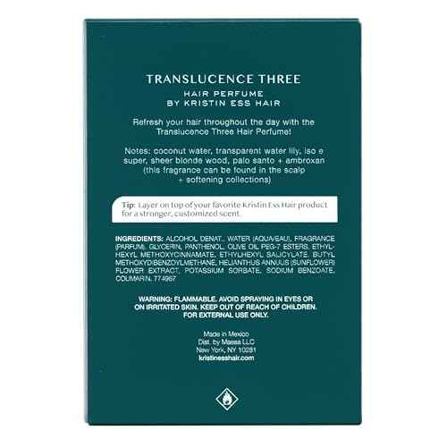 Kristin Ess Hair Perfume Translucence Three - Tropical Scented Hair Mist - Coconut, Lily and Palo Santo, Instantly Refreshes, Deodorizes Hair and Enhances Shine, 2.5 fl. oz - Travel Size