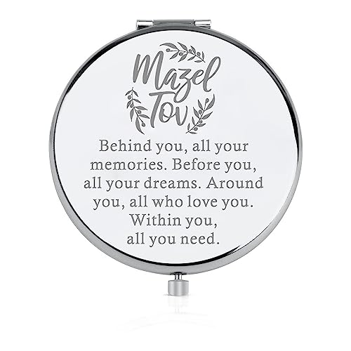 FEELMEM Mazel Tov Good Luck Compact Mirror Bat Mitzvah Gift Jewish Party Congratulations Gift Hanukkah Gift