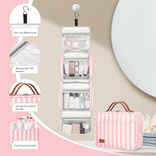 Hanging Travel Toiletry Bag for Women, Portable Toiletry Bag for Travel Size Essentials, Water-resistant Large Travel Makeup Bag with Hook for Toiletries, Cosmetics, Travel Accessories