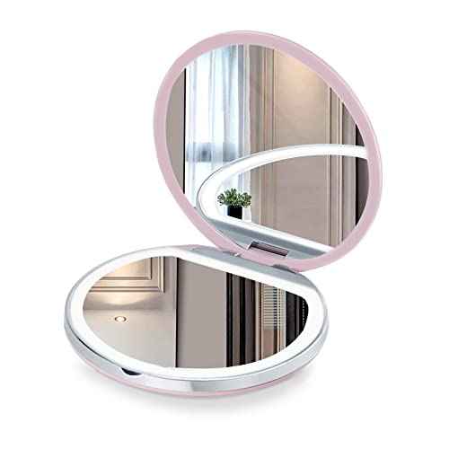 LED Compact Mirror with Lights, Dimmable, Portable, Magnifying, Rechargeable