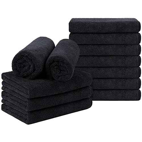 Orighty Black Salon Towel, Pack of 12 (Not Bleach Proof, 16 x 29 Inches) Super Soft and Absorbent Microfiber Hair Salon Towels for Salon, Hand, Gym, Bath, Spa and Home Hair Care