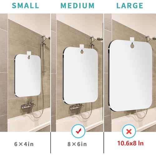 Shower Mirror Fogless for Shaving(Medium 8x6 inch), Unbreakable Deluxe Plexiglass Makeup Mirror with 2 Adhesive Hooks, Locker Mirrors for Shower, Shower Mirror Fogless, Portable Handheld Camping