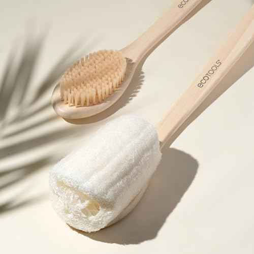 EcoTools Bath Bristle Brush, Bath Brush with Long Handle, Cleanse Back & Hard-to-Reach Areas, Eco Friendly Shower Brush for Exfoliating, Cruelty Free Nylon Bristles, Vegan, 1 Count