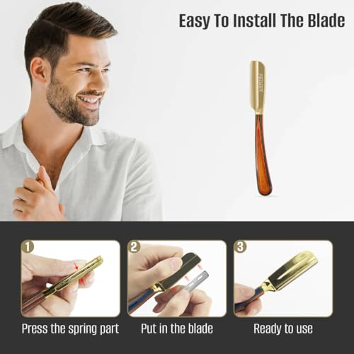 Straight Razors for Men,Stainless Steel Barber Razor with Guard Professional Straight Single Edge Razor Kit, Premium Barber Razor for Men's Shaving,Salon and Home Included 10 Blades