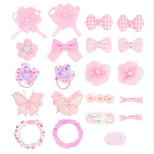 26pcs Hairpins and Hair Bands for Kids Toddler, Butterfly Hair Clips for Teen Girls Kids, Trendy Hairpin for Childs, Hair Clip for Toddlers, Birthday Gift for 4 5 6 7 8 Year Old Girl Hairclips (Pink)