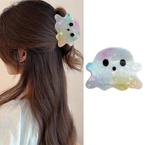 1 Pack Ghost Hair Clip Halloween Laser Aurora Ghost Hair Claw Clips Strong Hold Hair Jaw Clamp Cute Non-Slip Ghosts Acetate Hair Claw Halloween Hair Accessories for Thick Thin Hair