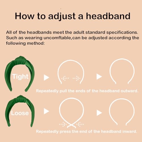 Green Knotted Headbands for Women Satin Wide Headband Non Slip Head Bands Fashion Headband Hair Styling Accessories Womens Sisters Girls Gifts