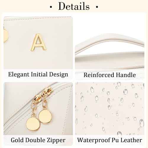 Birthday Gifts for Women Teen Girl, Personalized Initial Makeup Organizer Bag Set, Open Flat Travel Cosmetic Bag With Clear Divider and Handle(Beige,A)