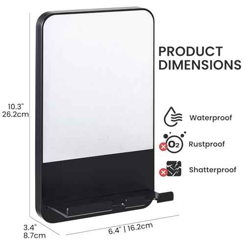 TAILI Fogless Shower Mirror, Anti-Fog with Razor Holder, Suction Shaving Mirror with Storage Tray, Rust-Proof, Shatterproof, Removable for Bathroom, Shower Accessories, Black