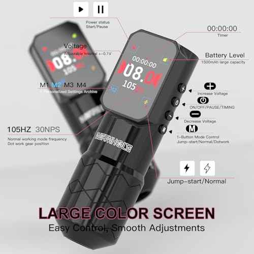 Wormhole Tattoo Gun Wireless Tattoo Kit Xtreme Tattoo Ink with 1500mAh Battery Aluminum Alloy Smart Tattoo Machine Professional Complete Pen Kit for Artist WTK354