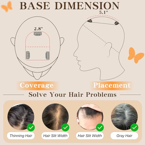 Human Hair Toppers for Women, 150% Density Hair Topper with Bang, No Tangle & Smooth, Upgrade 7x13cm Silk Base, 12 Inch #06 Light Brown