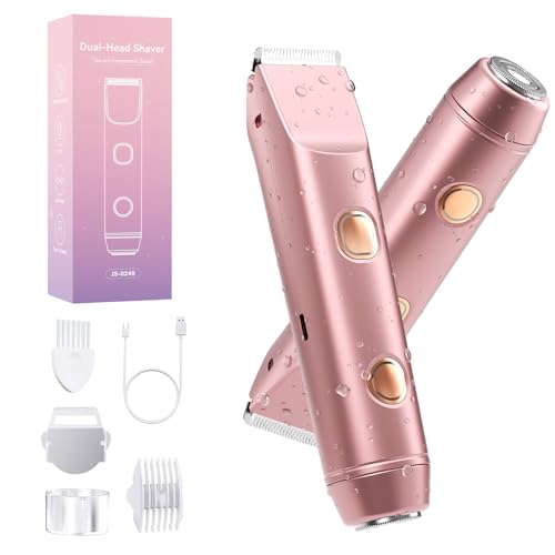 2 in 1 Bikini Trimmer for Women: Electric Razor & Shaver [IPX7 Waterproof] with Dual Heads for Body Pubic Hair - Rechargeable Lady Facial Trimmer for Underarm Leg Arm Face