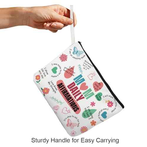 Mom Daily Affirmations Makeup Bag, Mama Gifts from Daughter Son, Cosmetic Bag for Mom Mother, Mother's Day Birthday Gifts for New Mom, Inspirational Gifts for Women Mommy