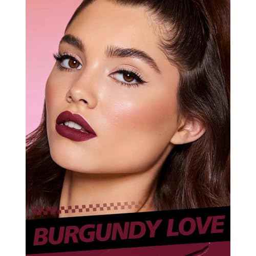 Burgundy Lipstick Long Lasting, Matte Liquid Lipsticks for Women Non Transfer Smudgeproof Smooth and Easy to Appy Cruelty Free Lip Color, M47 Burgundy Love