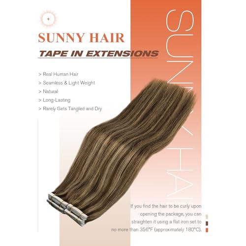 Sunny Hair Tape in Hair Extensions Real Human Hair Invisible Remy Hair Extensions Tape ins for Women Dark Brown Highlight Caramel Blonde 24 inch 20Pcs 50G
