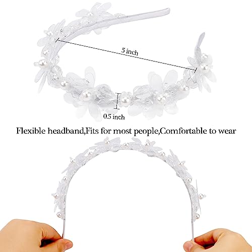 AHONEY Headband, White Flower Headpiece for Women and Girls, Elegant Dressy Hair Band with Pearl, Acrylic, Crystal Beads, Resin - Daily, Party, Wedding, Dating, Concert, Photoshoot Hair Accessories