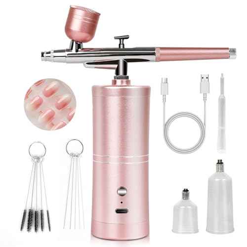 ??SAVILAND Pro Airbrush Kit: 25 PSI Precision Airbrush for Nails Rechargeable Dual-Mode Gun 0.3mm Nozzle - Portable Salon Grade Tool for French Ombre & Makeup