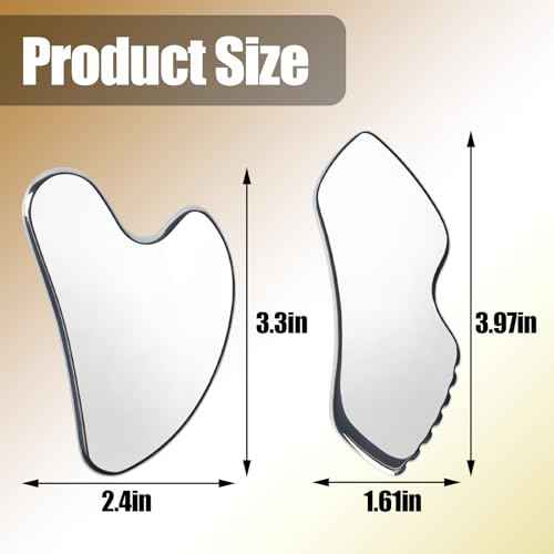 2PCS Stainless Steel Gua Sha Facial Tools Set Gua Sha Facial Tools for Face Sculpting Metal Boby Lymphatic Massage Detailer Neck Gift for Women