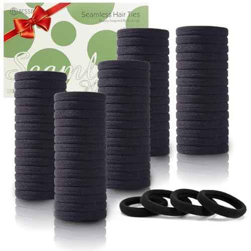 100PCS Black Hair Ties for Women Girls, Seamless Thick Black Hair Band, Elastic Hair Ties No Damage Ponytail Holder Christmas Gift