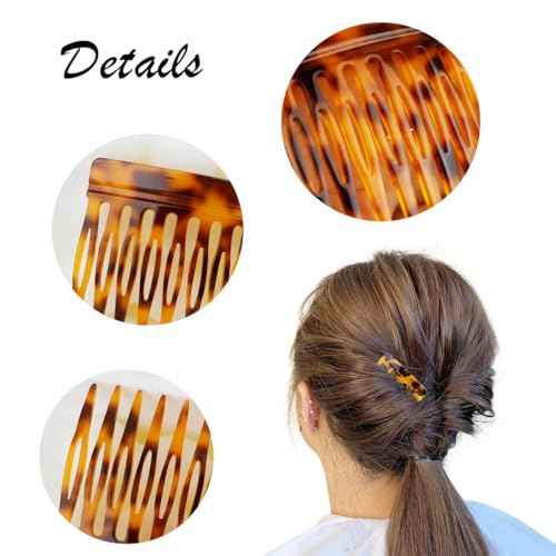 6 Pcs French Hair Side Combs for Women Bun Small Twist Hair Decorative, Strong Hold Clips for Women Bun(Brown, Black)
