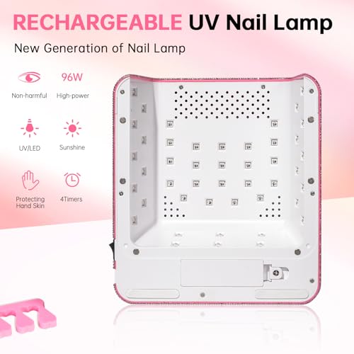 Cordless UV Nail Lamp for Gel Nail Polish 96W, Rechargeable LED Nail Light Professional Nail Dryer with 4 Timer Setting, Touch Control & Auto Sensor, Fast Curing lamp for Salon & Home