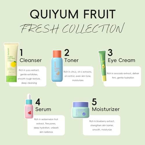 Fruit Skin Care for Teens, 5 Daily Routine Beauty Skin Care Sets - Exfoliation, Smooth, Clean, Oil Control, Firm, Hydrate, Glow Up, Skincare Gift Set for Girls Women, Facial Travel Set, for All Skin