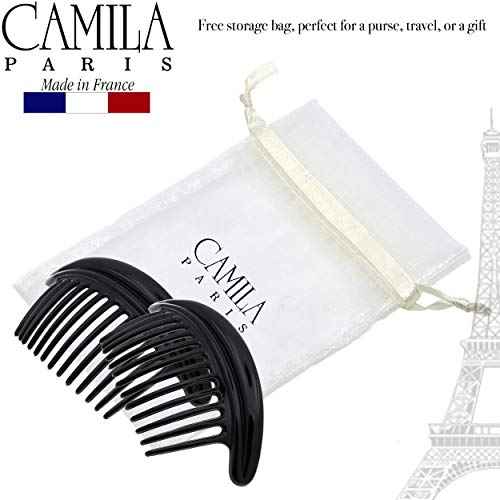 Camila Paris MP978/2 French Hair Side Combs, Black Curved Interlocking Combs French Twist Hair Combs, Strong Hold Hair Clips for Women Bun Chignon, Up-Do Styling Girls Hair Accessories Made in France