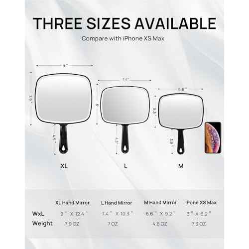 OMIRO Hand Mirror, Black Handheld Mirror with Handle, 6.6" W x 9.2" L