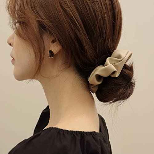 Big Hair Scrunchies for Women Girls 4 Pcs Soft Leather Scrunchies Ponytail Holders for Thick Hair Rubber Bands for Womens Elastic Hair Ties