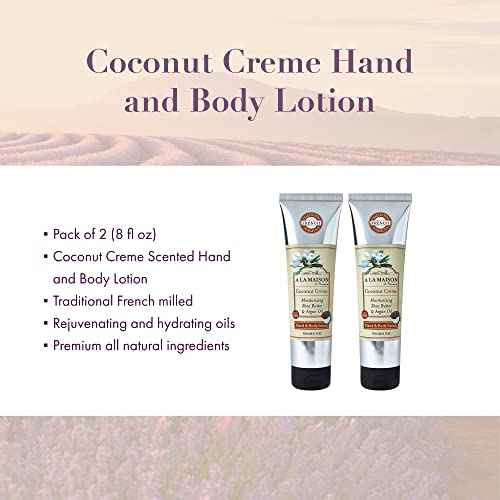 A LA MAISON Moisturizing Lotion, Coconut Creme - Uses: Hand and Body, Argan Oil, Pure Shea Butter, Essential Oils, Plant Based, Cruelty-Free, SLS and Paraben Free