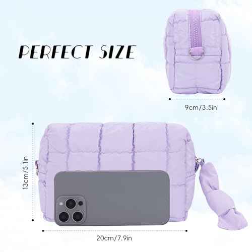 Oweisong Quilted Makeup Bag Travel Toiletry Bag for Women Small Cosmetic Purse Cute Puffer Make Up Organizer Puffy Pouch