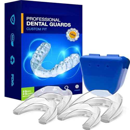 Mouth Guard for Teeth Grinding: Nighttime Dental Guard for Clenching, TMJ Relief - BPA Free, Moldable, Includes 4 Guards for Adults & Kids with Case