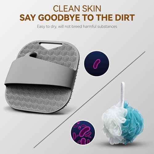 Zinc Infused Silicone Body Scrubber for Men, New Upgrade Deep Exfoliating Body Scrubber for Shower, Silicone Loofah Men for Sensitive Skin with Lathering Bristles and Ergonomic Non-Slip Handle (Gray)