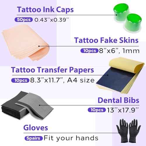 85PCS Tattoo Skin Kit - Usiriy Tattoo Practice Skin Fake Skin Tattoo Kit with Tattoo Ink Caps Cups Tattoo Transfer Paper Dental Bibs Tattoo Gloves Tattoo Supplies Tattoo Starter Kit for Beginners
