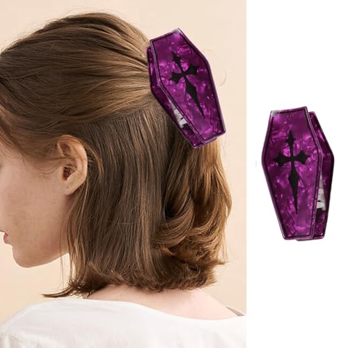Gothic Coffin Hair Clips Halloween Deep Purple Coffin Hair Claw Clips Non-slip Jaw Clips Large Acrylic Hair Barrette Y2K Retro Strong Hold Hair Clamp Clip Funny Hair Accessories for Women Hair Styling