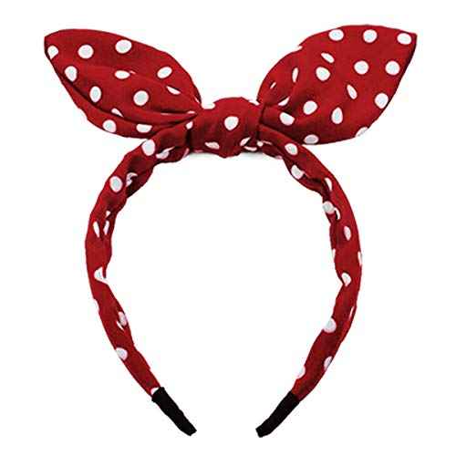 Huachi Bow Headbands for Girls Women Red Polka Dot Headwrap Cute Turban Hair Hoop Knotted with Bunny Ears Vintage Hair Accessories