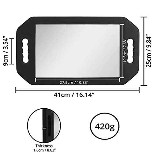 Barber Mirror Handheld Foam, Salon Large Foam Hand Mirror with Double Handle, Square Barbershop Handheld Mirror, Black