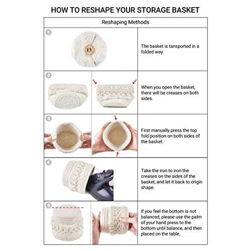 Mkono Macrame Makeup Brush Holder Organizer Comb Brushes Mini Storage Basket Set of 2 Boho Decor Baskets for Pen Pencil Box Container ,Ivory